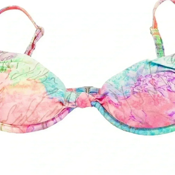 Vintage 80s Bikini Top Size 34B Pastel Neon Abstract Padded Swim Suit Top 1980s - Picture 4 of 4